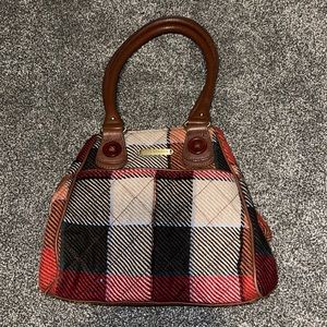 Vera Bradley plaid bag leather hand straps and bottom